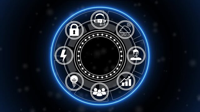 Digital Boost Concept with Icons for Security, Communication, Brain, Growth.Teamwork Idea and Energy boost digital technology network connection data information.