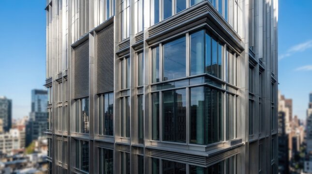 Architectural detail of modern high-rise building facade.