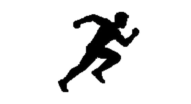 Silhouette of a runner in motion, isolated on white background, athletic movement