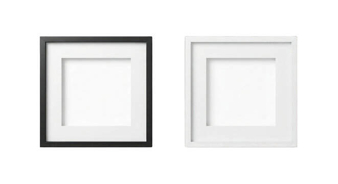 Two Square Picture Frames, Black and White, Isolated on White Background