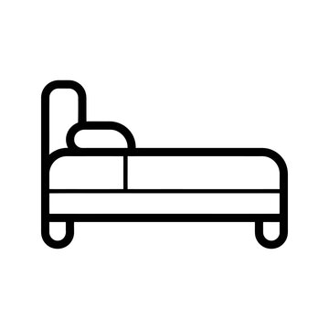 Black outline bed icon flat style for minimalist interior design needs.