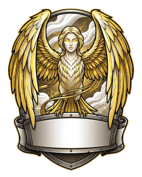 Golden Gamayun Prophetic Bird Spirit Emblem Vector