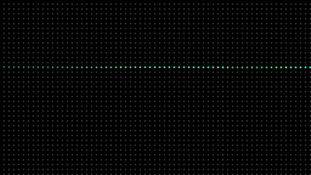 Abstract dark digital glitch screen with green horizontal lines. Futuristic tech monitor displaying vertical pixel matrix grid dots. Cyberpunk computer led interference static error artifacts glowing