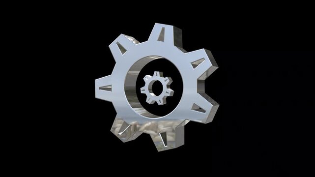 Realistic 3d gear icon rotation animation horizontal all the video on dark background