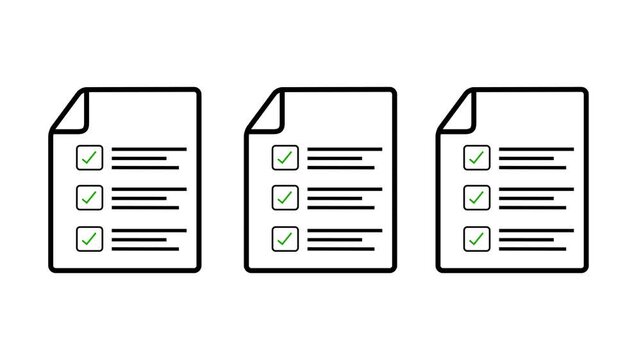 Task completion animation on white background. Animated checklist with representing budgeting, tasks completed or investment planning. Motion graphics of documents icon