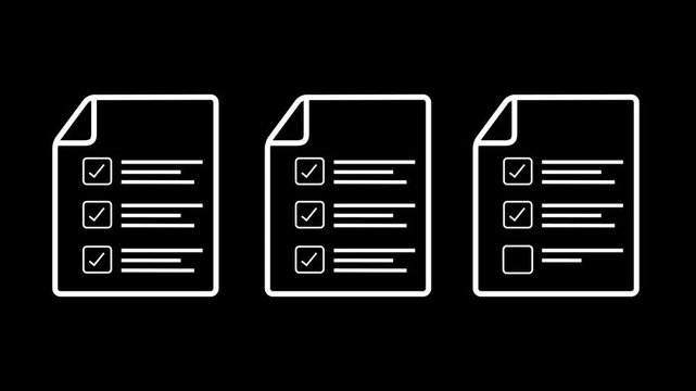 Task completion animation on white background. Animated checklist with representing budgeting, tasks completed or investment planning. Motion graphics of documents icon