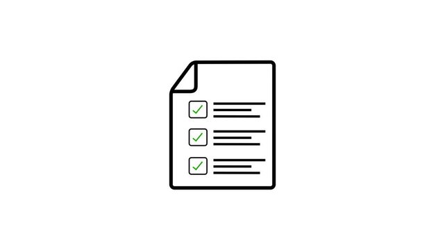 Task completion animation on white background. Animated checklist with representing budgeting, tasks completed or investment planning. Motion graphics of documents icon