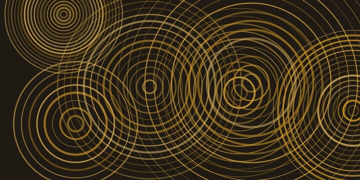 Concentric circles background with gold gradient and dark background.