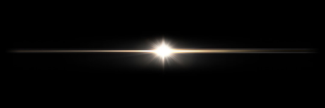 Horizontal neutral white anamorphic lens flare effect isolated on black with anamorphic horizontal abstract cinematic reflection background lighting