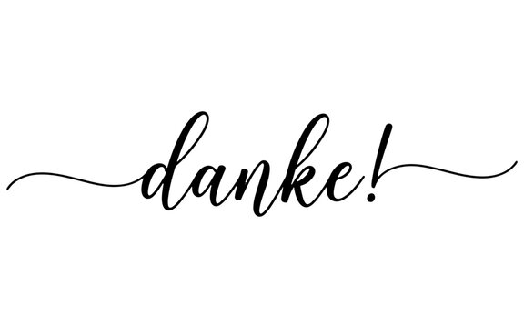 Elegant black handwritten calligraphy text that says danke which is a german way to say thank you