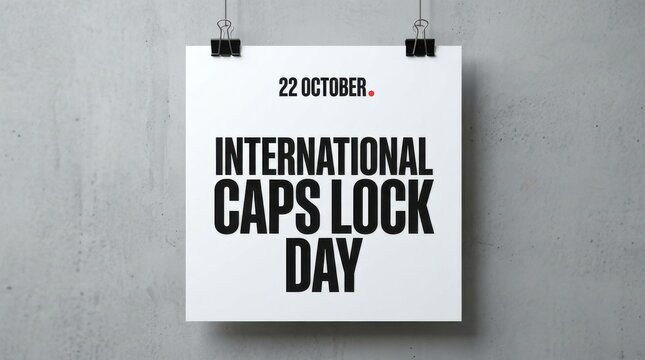 International caps lock day poster with bold typography on transparent background october 22nd text black white event celebration holiday design graphic digital
