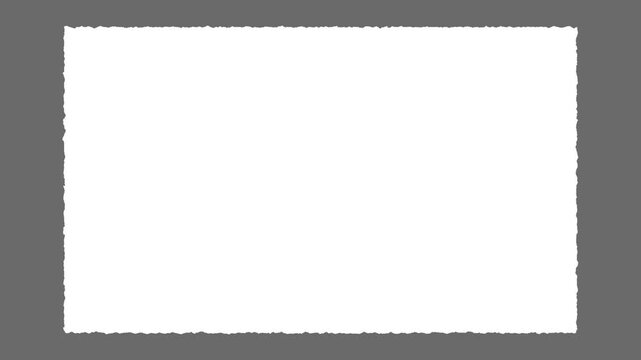 Blank white rectangle with torn paper edges on a neutral grey background, ideal for design elements and frames.