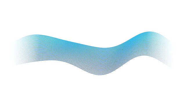 Dynamic blue dotted wave illustration, a fundamental modern abstract graphic element on a pristine white background.