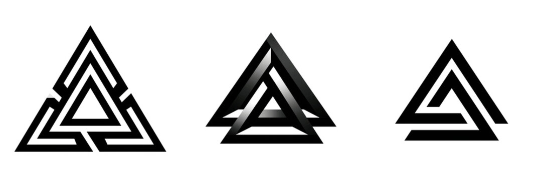Set of A modern geometric triangle logo design with clean sharp edges, minimal abstract style, premium branding concept on transparent png background. Ai generated