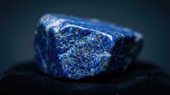 Lapis Lazuli Gemstone Macro Shot, Natural Blue Mineral with Gold Flecks