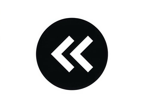 Modern double arrow icon pointing left in a black circle isolated on white background