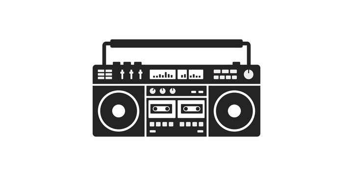 Boombox music player flat vector icon illustration, classic retro cassette player isolated on transparent background.