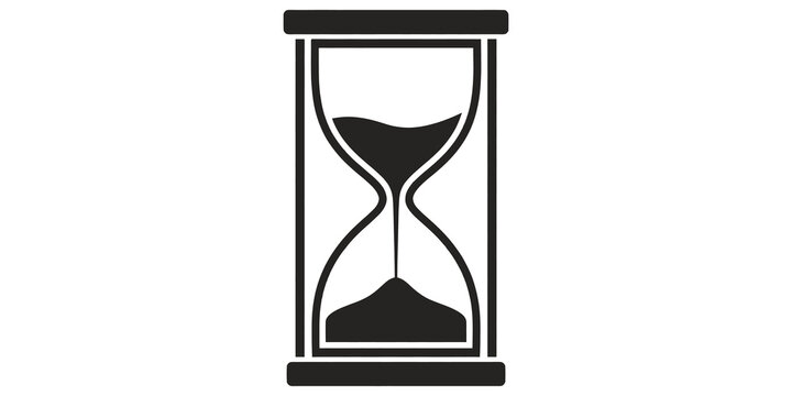 Black hourglass icon on a transparent checkered background, indicating passing of time or waiting, deadline or countdown.