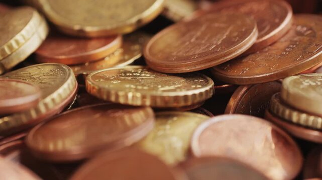 Coins background, euro coins. cent coins, counting euro cents