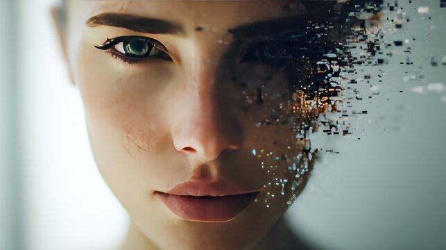 Womans face pixelated transparent background