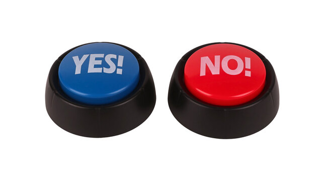 Yes and no buttons isolated on white background with choice making decision question response selection agreement disagreement opposite contrast communication feedback technology interface