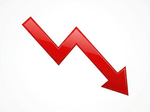 A red arrow pointing downwards, indicating a trend of decline or loss isolated on white background