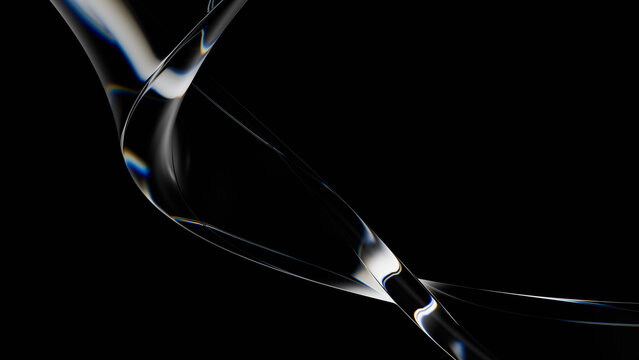 Dynamic glass spiral wave with holographic spectrum refractions for futuristic modern background. 3d rendering illustration not AI