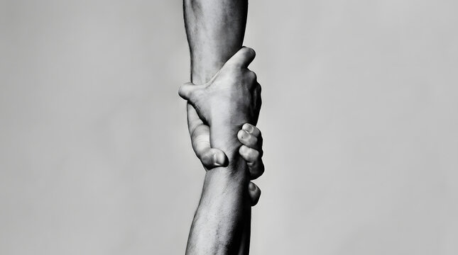 Two Human Hands Grasping Each Other Firmly to Represent Trust Support and Helping Someone in Need During Difficult Moments of Life