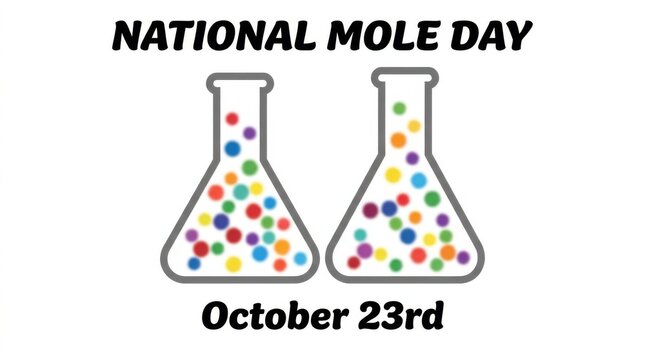 Two conical flasks filled with colorful spheres on a white background chemistry chemical flask erlenmeyer laboratory glassware science experiment mole day concept unit