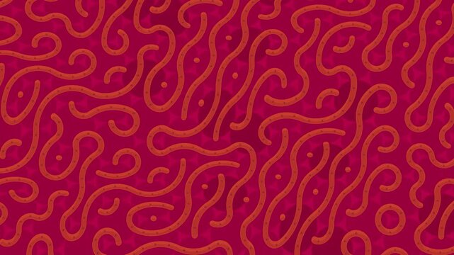 Retro seamless pattern with flowing orange curved lines over a vibrant magenta geometric background. Ideal for fabric, wallpaper, wrapping paper, packaging, branding and digital design.