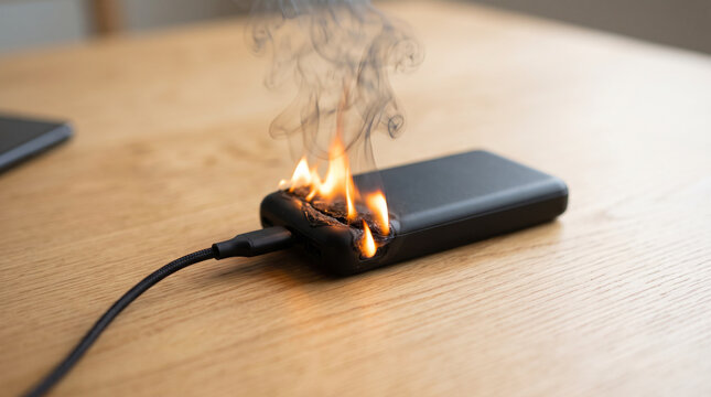 発火し煙を上げるモバイルバッテリー リチウムイオン電池の異常加熱と火災事故リスク