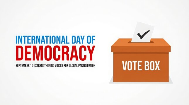 International Day of Democracy with Vote Box and Ballot on White Background