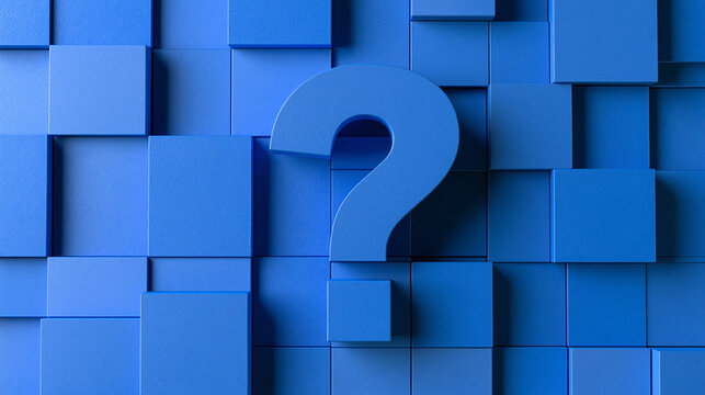 A giant blue question mark standing out against a textured background of blue cubes. Perfect for FAQ concepts and.
