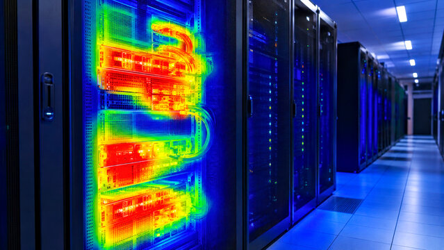 Overheating Data Center Server Rack with Thermal Heatmap for Cooling and Energy Efficiency