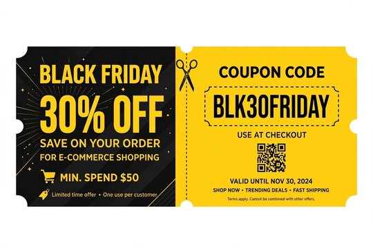 Black Friday Coupon Code 30 Percent Off Voucher Ticket Design