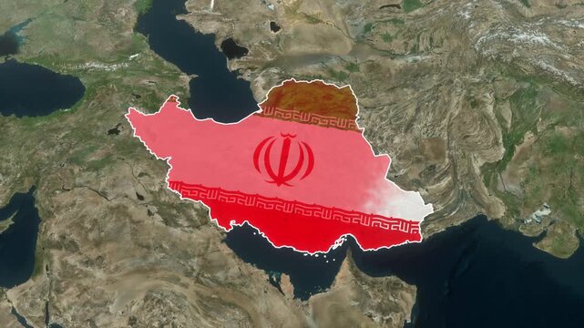 3D Map of Iran with National Flag on Realistic Satellite Earth with Clouds