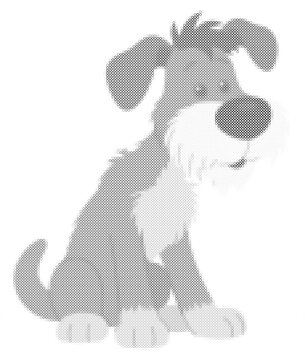 Cute sitting cartoon dog illustration, halftone template for hama beads design or embroidery pattern. JPEG version.