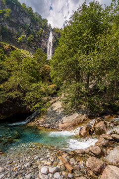 Foroglio waterfall in canton Ticino, Switzerland