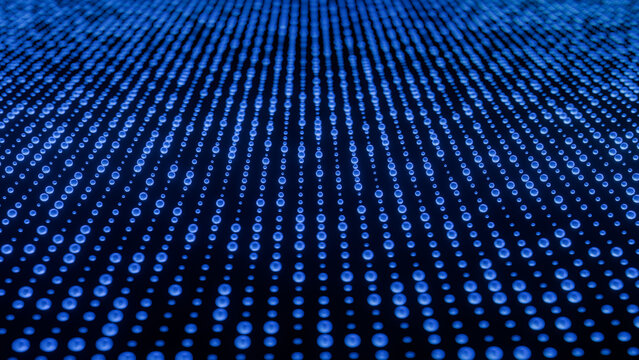 Digital blue dots create mesmerizing pattern on dark background, evoking sense of depth and technology
