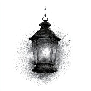 Vintage lantern illustration with stipple effect.