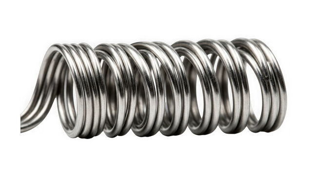 Closeup of a metallic coil spring isolated on transparent background