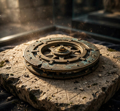 Ancient Cryptography Caesar Cipher Bronze Wheel on Stone Tablet Historical Encryption Poster