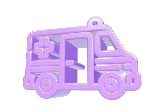 A3d rendered of an ambulance vehicle, featuring a soft pastel purple color on a white background isolated on a transparent background