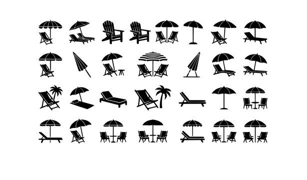 Modern beach chair and umbrella icon collection vector illustration