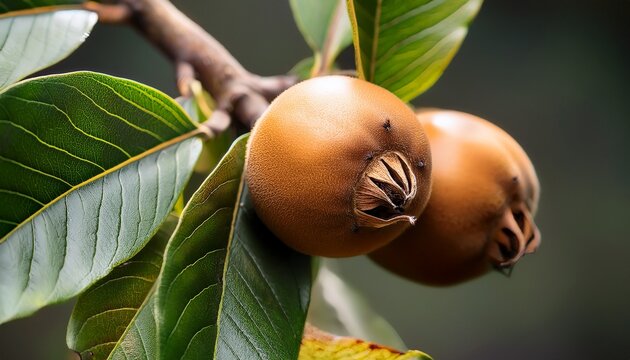 Medlar Fruit On A Branch Of Medlar Tree Medlar Fruit On A Branch Fruit Of Mespilus Germanica