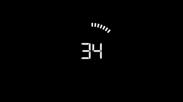 Digital countdown timer from 40 to 0 with loading bar animation on black background, graphic resource for timing and alerts.