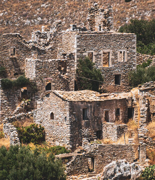 Traditional Stone Architecture in the Abandoned Village of Vathia, Greece