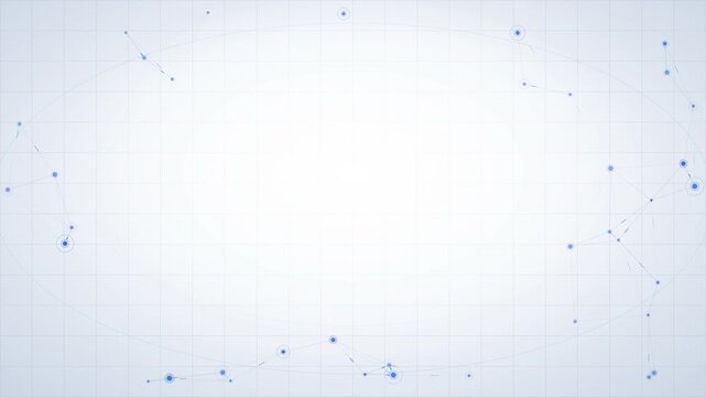 Clean white digital grid background with blue network nodes framing central copy space