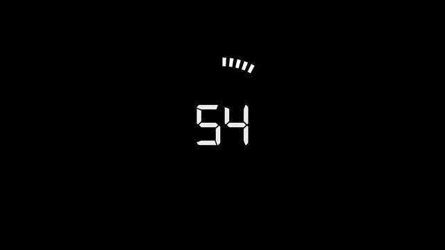 Digital countdown timer from 59 to 00 on black background with animated progress indicator, perfect for timing.