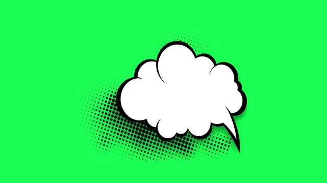 Blank comic speech bubble with halftone pattern on green background